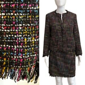 H&M Rainbow Tweed Fringe Blazer & Mini Skirt Set Womens Size 10 Suit Outfit